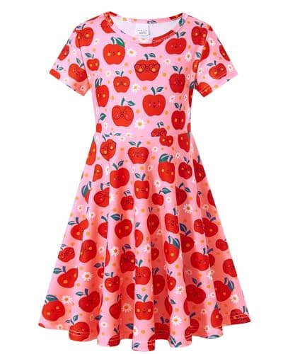 ALISISTER Little Size 5 Girls Back to School Dress Pencils Dresses Party Outfits Short Sleeve Twirl First Day of Preschool Sundress Pink