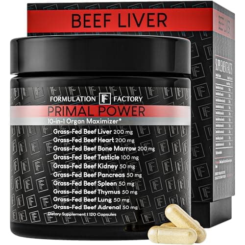 Formulation Factory Primal Power 10-in-1 Grass-Fed Beef Organ Complex with Liver, Heart, Bone Marrow, Orchic, Kidney, Spleen, Pancreas, Adrenals, Thymus & Brain - 120 Capsules