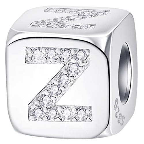 Letter Z Dice Charms with Sparkle CZ, Fit Pandora Mothers Day Bracelet