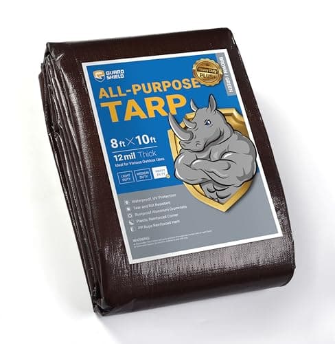 GUARD SHIELD Brown/Green Tarps Heavy Duty Plus+ Waterproof 8x10 Feet, 12mil Large Tarp with Reinforced Grommets, Outdoor Cover for Roof, Car, Boat, Truck and Ground Pool