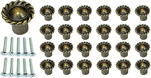 QCAA Mini-Decorative Knob, 3/4", for Jewelry Boxes, Drawers, Craft Porject, Antique Brass, 25 Pack, Made in Taiwan