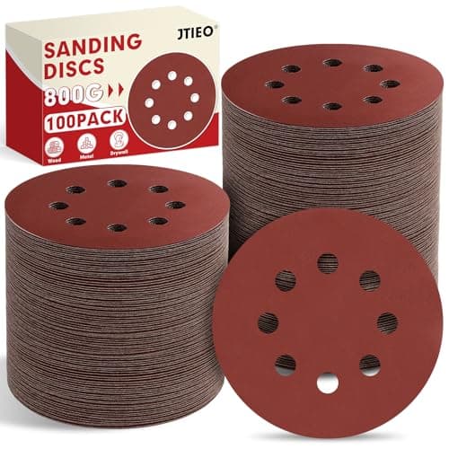 JTIEO 100PCS Sanding Discs 5 Inch, 800 Grit Orbital Sander Pads, Hook & Loop Sandpaper Pads, 8 Hole Round Sanding Discs for Random Orbital Sanders
