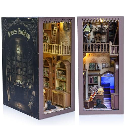 Timeless Bookshop Book Nook Kit with Silicon Liquid Glue - DIY Miniature House Kit for Adults, Teens and Beginners, Dollhouse Booknook Library Tiny House Bookshelf Decor 3D Wooden Puzzle
