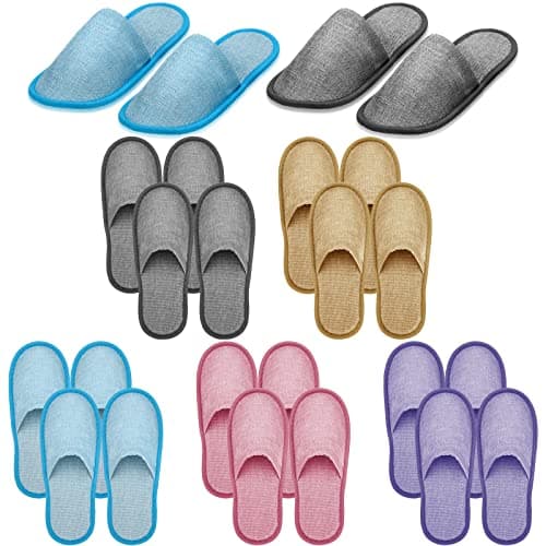 Geyoga 10 Pairs Washable Disposable House Slippers Non Slip Spa Slippers Unisex Disposable Closed Toe Colorful Slipper for Hotel Wedding Bride Bedroom Party, Us Men Size 10 and Women Size 11