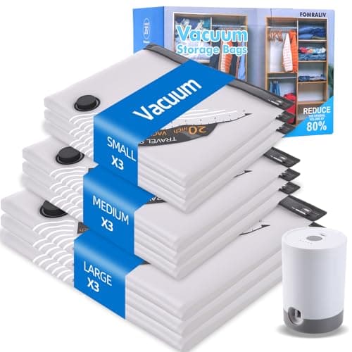 Vacuum Storage Bags For Clothes With Rechargeable Air Pump, 9 Pack Compression Packing Bags For Luggage, Space Saver Bags For Travel, Carry-On Size Vacuum Seal Bags For Dorm & Small Space Storage