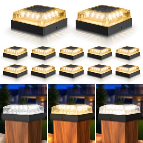 Toeuie Solar Post Cap Lights for 4x4 Wood/Vinyl Fence Posts, 12-Pack
