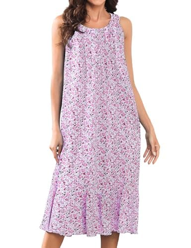 MZROCR 60% Cotton 40% Polyester fiber Cotton Nightgowns for Women Soft Sleeveless Night Gown for Adult Women Ruffle SleepwearPink Roses Small