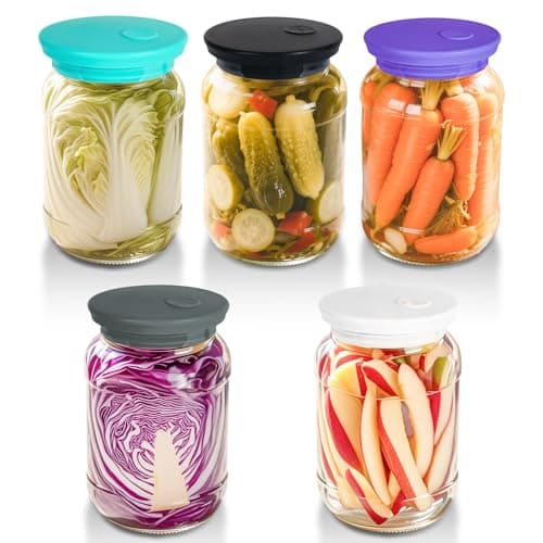 Kinggrand Kitchen Waterless Airlock Fermentation Lids Wide Mouth Mason Jars Silicone Fermenting Lids for Pickles, Kimchi, and Fermented Probiotic Food 5 Pack (Jars Not Included)
