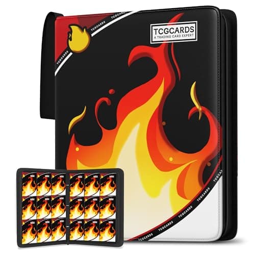 Trading Card Binder 9 Pocket, Binders for Cards 900 Pockets Holder Book with 50 Removable Sleeves, 3 Ring Zipper Card Album Bunder for TCG MTG Sports Cards, Standard Size Collectible(Fire)