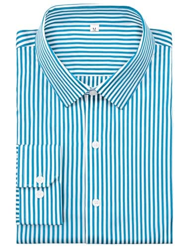 GIANZEN Green and Blue Striped Shirt Men's Dress Shirts Oxford Long Sleeve Button Down Button-Down White Regular Fit Blue Green Size XXL