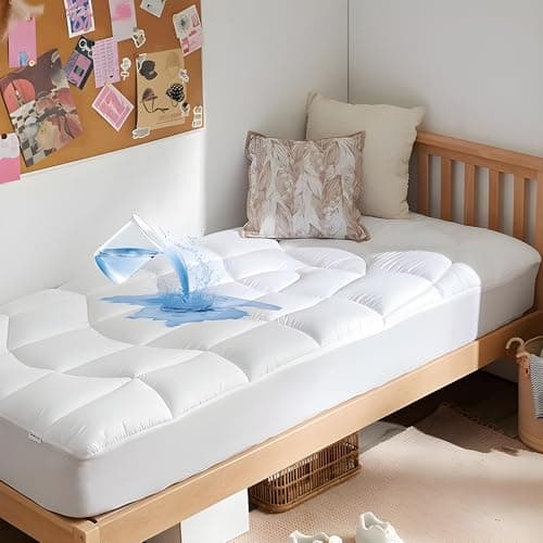 Unikome Waterproof Twin Mattress Protector - Soft Breathable Microfiber Bed Cover with Deep Pocket (Fits 8-21 Inches), Noiseless and Machine Washable (White, 39x75)