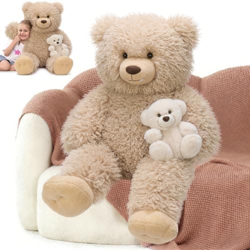 MorisMos Giant Teddy Bear Stuffed Animal with Baby for Baby Shower, 39" Big Stuffed Bear Plush Toys for Kid Girl Boy Adult, 3ft Large Teddy Stuffed Animals for Birthday Gift Room Decor