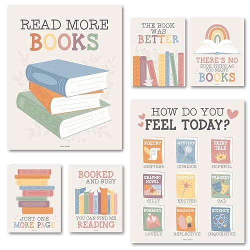 Hadley Designs Reading Posters for Classroom Elementary and Library Decor - 6 Reading Corner Decor for Classroom Decorations, Reading Strategies Library Posters, Boho Bulletin Board Decorations