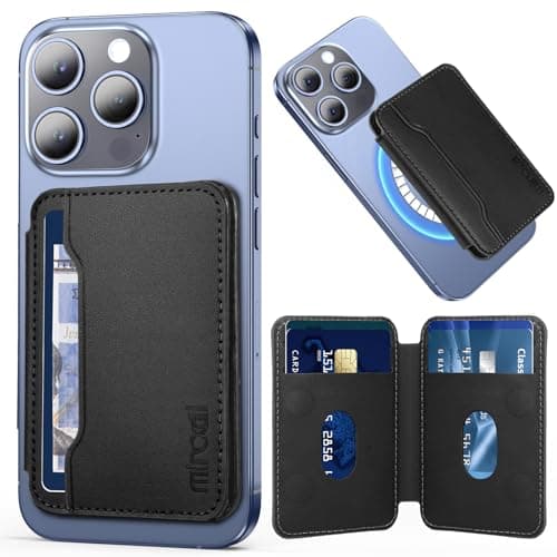 Miroddi for Magsafe Wallet, Ultra-Thin Leather Magnetic Phone Wallet Compatible with iPhone 17/16/15/14/13/12 Series, Magnetic Back of Phone Card Holder Fit 5 Cards 2 Bills, RFID Blocking, Black