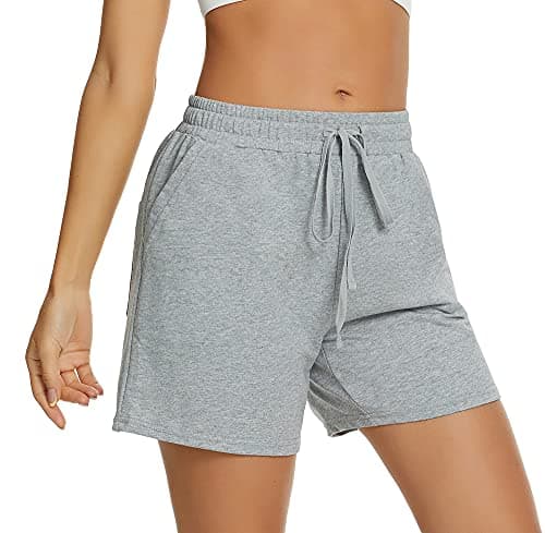 Tandisk Women's Drawstring Athletic Workout Shorts Elastic Waist Running Lounge Activewear with Pocket Light Gray XS