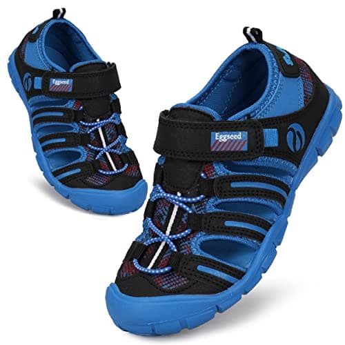 Eggseed Boys Sport Sandals Summer Closed Toe Hook Loop Outdoor Athletic Walking Shoes Blue Black Little Kid Size 11.5
