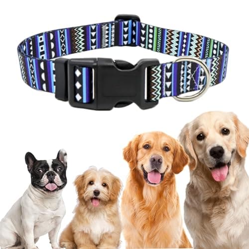 Dog Collar Bohemia Design Patterns, Nylon Soft Dog Collars with Adjustable Buckle, Durable Dog Collars for Medium Large Small Dogs, Size M Blue