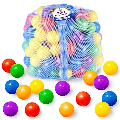 Sunny Days Entertainment 200 Premium Crush-Resistant Play Balls for Ball Pits – Non-Toxic, BPA & Phthalate Free – Vibrant Assorted Colors with Zippered Storage Bag (2.5" Diameter)