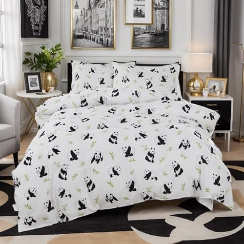 Brandream Duvet Cover King Size Panda Bed Set 100% Muslin Cotton Black and White Bedding Set 3Pcs Ultra Soft Breathable Patterned Cartoon Comforter Cover Boys Girls Toddler Teen Bedding