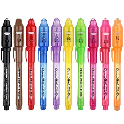 SCStyle Invisible Ink Pen 10Pcs with UV Light Magic Marker for Secret Messages, Writing Information for Birthdays, Easter, Halloween, and Other Occasions - Gifts for Students