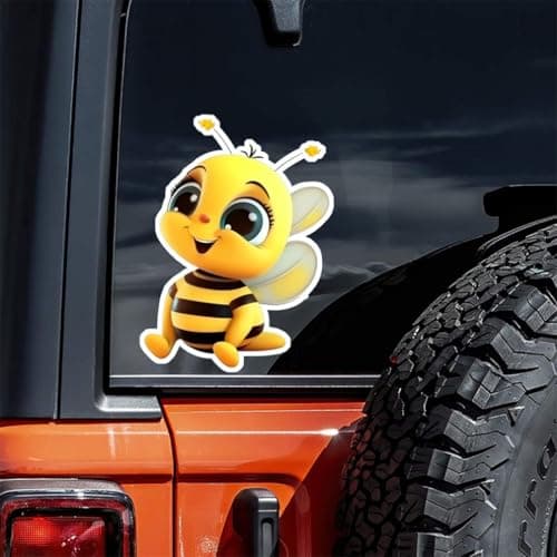 2pcs Adorable Smiling Bee Vinyl Stickers, 4.13''x5.51'', Weatherproof Cartoon-Style Decal for Cars & Motorcycles, Yellow with Black Stripes Design Car Sticker Decal | CZ95