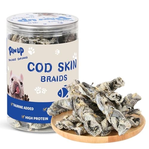 PAWUP Cod Fish Skin Braids Dog Treats Natural Dried Dog Snacks Sticks, High Omega-3 Single Ingredient Cod Skin Chews w/Taurine, 7 oz