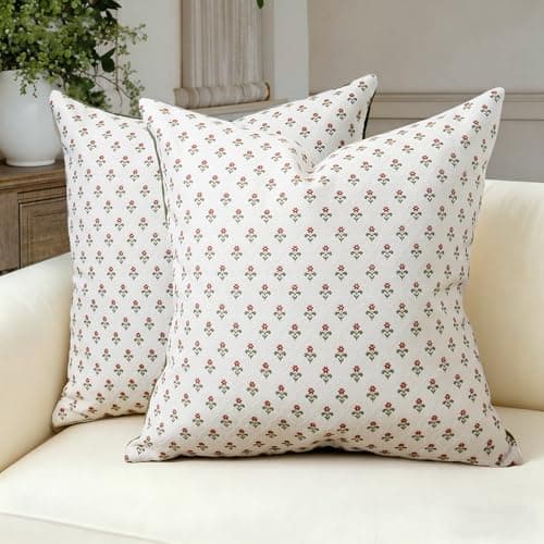 Neutral Floral Throw Pillow Covers 18 x 18 Set of 2 Square Pillow Covers
