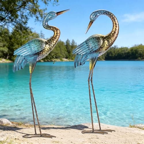 Natelf Outdoor Garden Crane Statues Blue Heron for Lawn Yard Decor