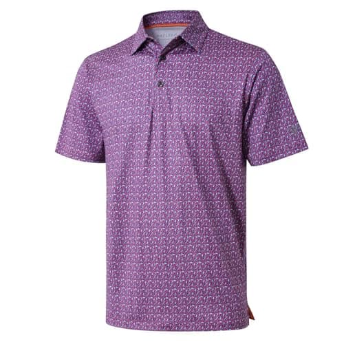 Golf Shirts for Men Dry Fit Short Sleeve Print Performance Moisture Wicking Polo Shirt Magenta Geo