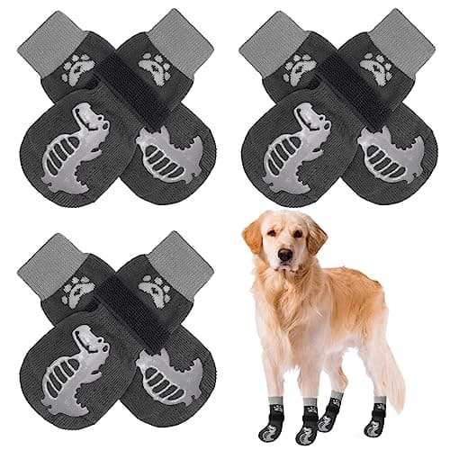 BEAUTYZOO Anti-Slip Dog Socks,Dog Shoes for Hot/Cold Pavement,Paw Protectors with Grips 3 Pairs for Puppy Small Medium Large Senior Old Dogs,Dog Socks to Prevent Licking and Hardwood Floor Protection