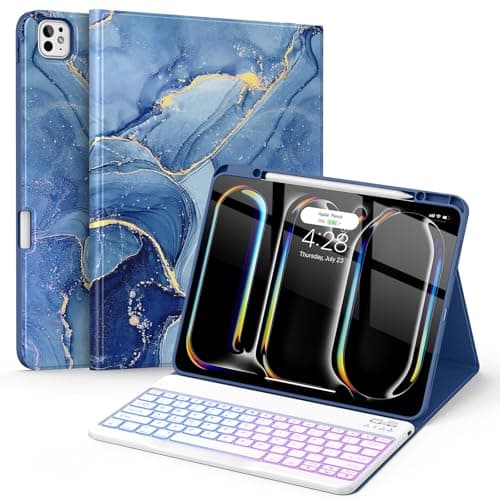Soke Keyboard Case for iPad Pro 13 Inch (M5 2025/M4 2024), 7-Color Backlit Detachable Bluetooth Keyboard, Folio Stand TPU Back Cover with Pencil Holder for iPad Pro 13", Ocean Marble