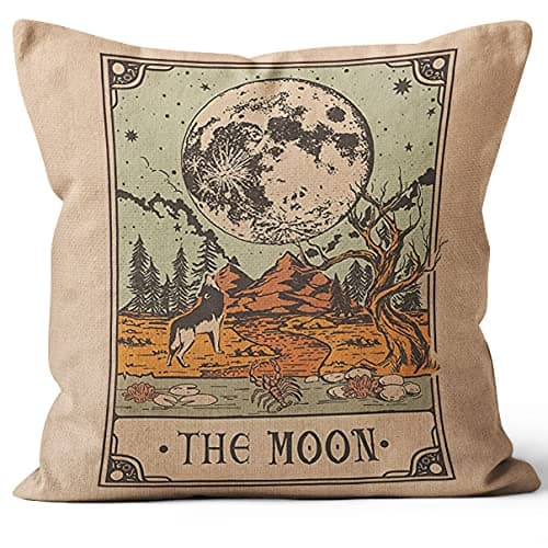 M-Qizi Tarot Card Pillow Covers - Witch Room Decor, 18 X 18 Pillow Cover Witchy, Witchy Gifts for Women, Witchy Decor Aesthetic, Tarot Decor, Whimsigoth Home Decor(Moon)