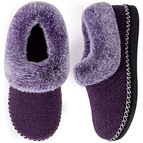 EverFoams Women's Bootie Slippers Warm Collar House Shoes Purple,8 M US