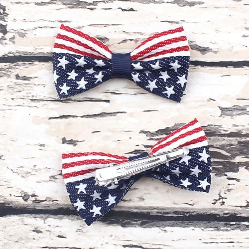 4th of July Hair Bow Clips,Independence Day Hair Clip for Girls,Cute USA Star Alligator Clips Adult Children Hair Pins Bowknot Hair Accessories for Patriotic Memorial Day,Parade Party 2Pcs (01)