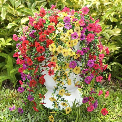 Playieer Artificial Hanging Flowers for Outdoors Summer Decor, 6 Bundles UV Resistant Realistic Faux Silk Flowers, Fake Plants for Planter Indoor Outside Garden Porch Patio Balcony Yard Farmhouse