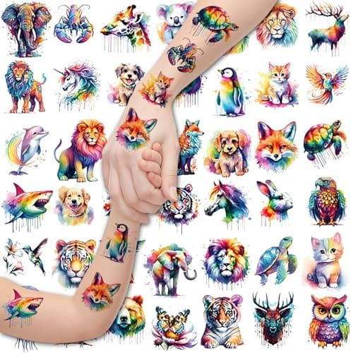 Casciybo Watercolor Animal Temporary Tattoos - 60 PCS Animal Temporary Tattoos Body Arm Tattoos Stickers, Goodie Bag Stuffers Birthday Party Decoration Supplies Gifts