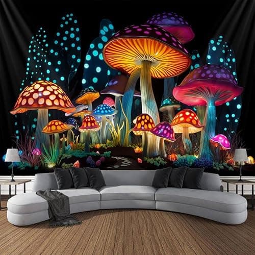Blacklight Wall Decor Tapestry for Bedroom, Fantasy Funny Plan Wall Hanging Decor UV Reactive Black Light Moon Tapestries Art Mural Living Room Dorm Decorations Halloween Decorations Gifts