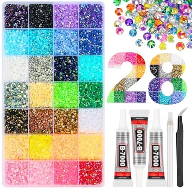 36000Pcs 28 Colors Jelly Resin Rhinestones for Bedazzling, 3mm Multicolor Flatback Gems for Crafting, Bedazzler Kit with 3Pcs 10ml B7000 Glue for Bedazzled Shoes Nail Diamond Art