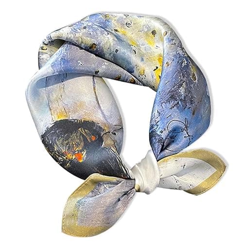 Weximil 100% Mulberry Silk Neck Scarf - 21'' x 21'' Lightweight Neckerchief - Women Men Small Square Digital Printed Scarves Gift Packed 112