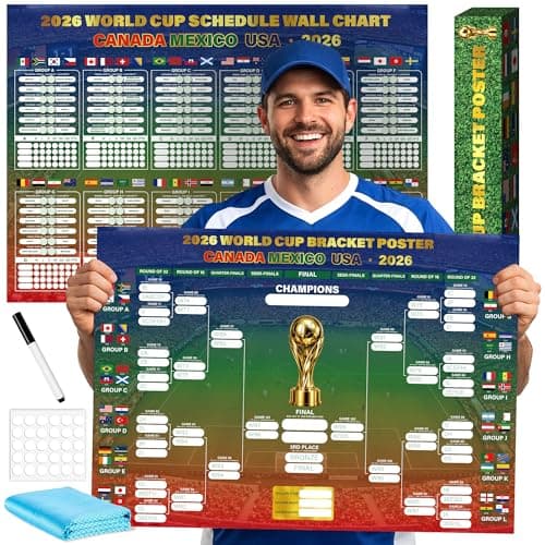 HiFulerr World Cup Bracket Poster 2026 (2 Pieces) – 16.5×23 inch Soccer Tournament Wall Chart with Dry Erase Marker & Cloth, Knockout Schedule Poster, Fan Gift & Party Decorations
