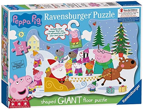 Ravensburger Peppa Pig: Christmas 32 Piece Giant Shaped Floor Jigsaw Puzzle and Door Hanger for Kids - Screen-Free Activity Boosts Concentration and Focus