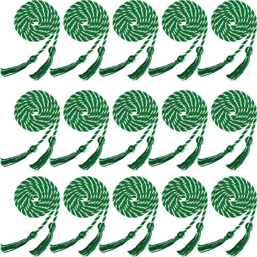 Rcanedny 15 Pieces Graduation Honor Cord Braided Honor Cords with Tassels for Graduation Students (Green with White)