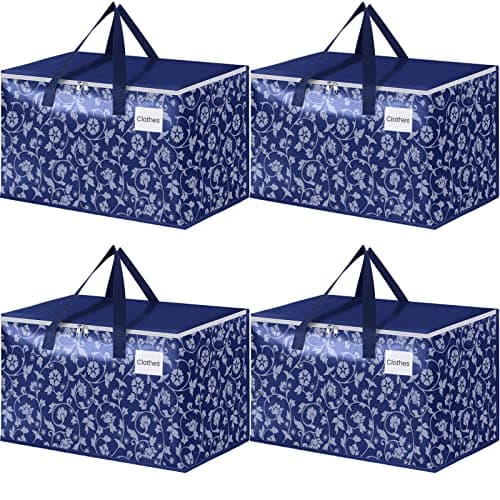 HomeHacks Moving Bags, Extra Large Size Moving Boxes, Heavy Duty Luggage Bags with Smooth Zipper and Sturdy Handles, Large Capacity & Easy Loading Storage Totes for Space Saver 125L, 4-Pack, Blue