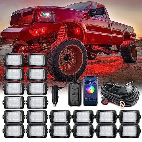 MICTUNING C3 RGBW Rock Lights 20 Pods Kit, Extensible Up to 32 Pods, MagicLink Phone APP & Wireless Control Box, 160° Wide Angle, IP68 Waterproof Multi-Color Neon Underglow Lights