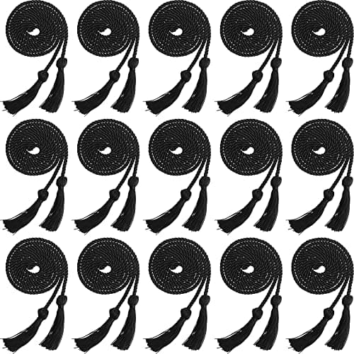 Rcanedny 15 Pieces Graduation Honor Cord Braided Honor Cords with Tassels for Graduation Students (Black)