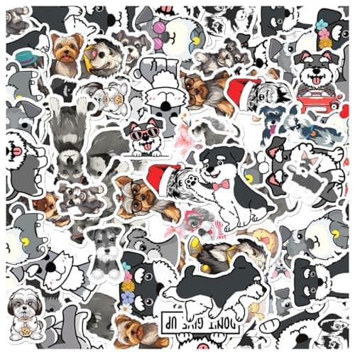 Cute Schnauzer Dog Stickers Pack for Lovers Kids Teens Laptop Water Bottle Decoration 50pcs Vinyl Motorcycle Phone Case Wall Car Bike Bumper Hard Hat Adults Bottles