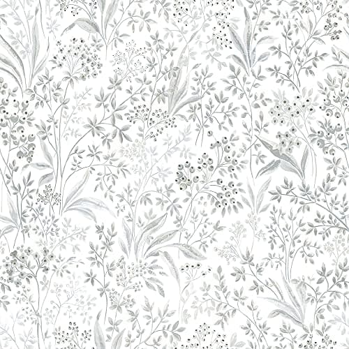 Heroad Grey Peel and Stick Wallpaper Boho Floral Contact Paper Leaf Wall Paper Removable Self Adhesive Wallpaper Stick on Walls for Cabinet Drawer Liner Waterproof Vinyl Roll 15.5''x236''