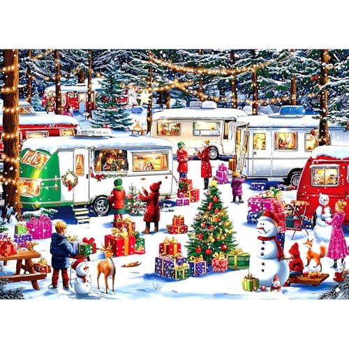 PuzzOne Christmas Puzzles for Adults 1000 Pieces, Caravan in the Snow - Winter Camping Jigsaw Puzzle Adults and Teens Family Challenging for Party Game & Family Fun (27.5" x 19.7")