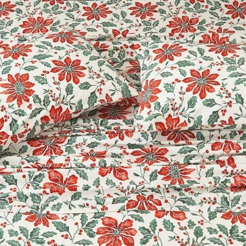 DAUAOTO Cotton Sheets Set Twin XL Holiday Printed Bedding Sets, Up to 14" Deep Mattress, Christmas Flower Pattern Bedlinen for Twin Extra Long Bed