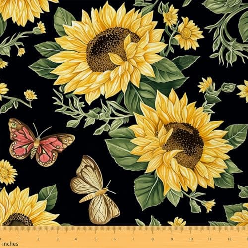 Feelyou Sunflower 1 Yard Blossom Flower Floral Fabric by The Yard Death Moth Upholstery Fabric for Chairs ,Soft Flannel